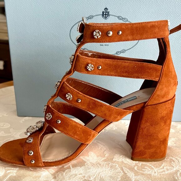 Prada Platform Sandals Calzature Donna Camoscio Brown Suede, Size US 8.5 - Picture 4 of 13